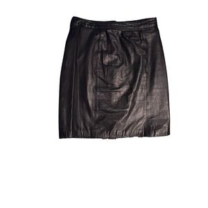 Vintage 90s Byrnes &‎ Baker Black Genuine Leather Mini Skirt 28’ waist
